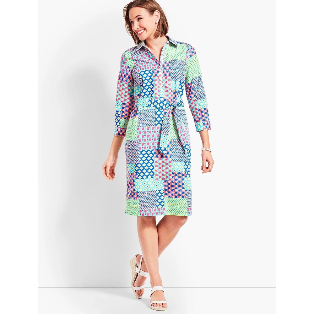 Talbots Island Patchwork Belted Shirtdress Floral Multicolor Size 4 Preppy Mod